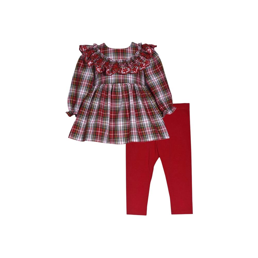 Iris & Ivy Plaid Embroidered Long Sleeve Dress & Leggings Set